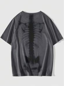 ROMWE MEN Goth Áo thun nam in hình bộ xương cho dịp Halloween, trường học - Màu xám đen - Xem 2