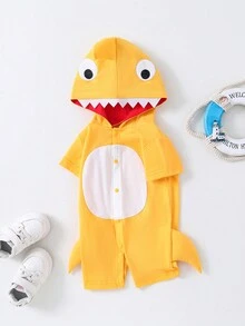 SHEIN Conjunto De Cosplay De Disfraz De Tiburón 3d Para Bebé Con Diseño De Aletas De Pez - Amarillo - Ver 6