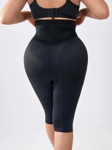 High Waist High Elasticity Lace Patchwork Tummy Control Butt Lifter Shaping Leggings - Black - View 4