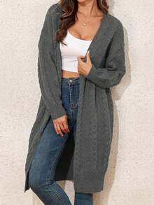 Women's Loose Fit Casual Solid Color Cardigan - Dark Grey - View 3