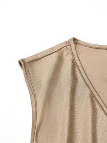SHEIN Clasi Top Tanque Envolvente Con Volantes, Sólido Y De Talla Grande - Champán - Ver 5