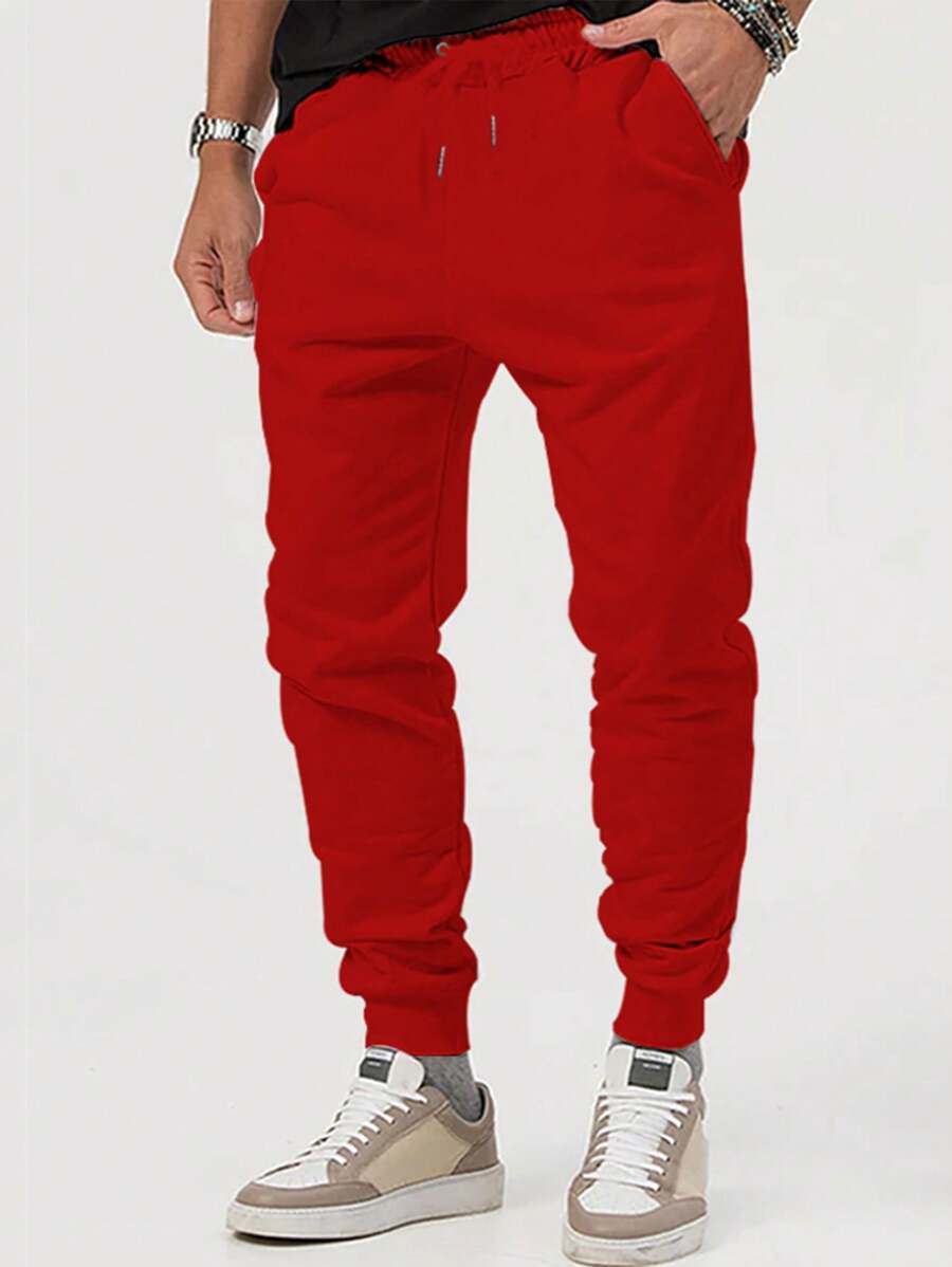 Pantalones Casuales Con Cintura Elástica Para Hombre, Rojo - Rojo - Ver 1