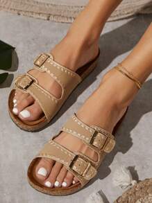 SHUZIA Women's Solid Color Soft Bottom Flat Sandals