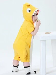 SHEIN Conjunto De Cosplay De Disfraz De Tiburón 3d Para Bebé Con Diseño De Aletas De Pez - Amarillo - Ver 4