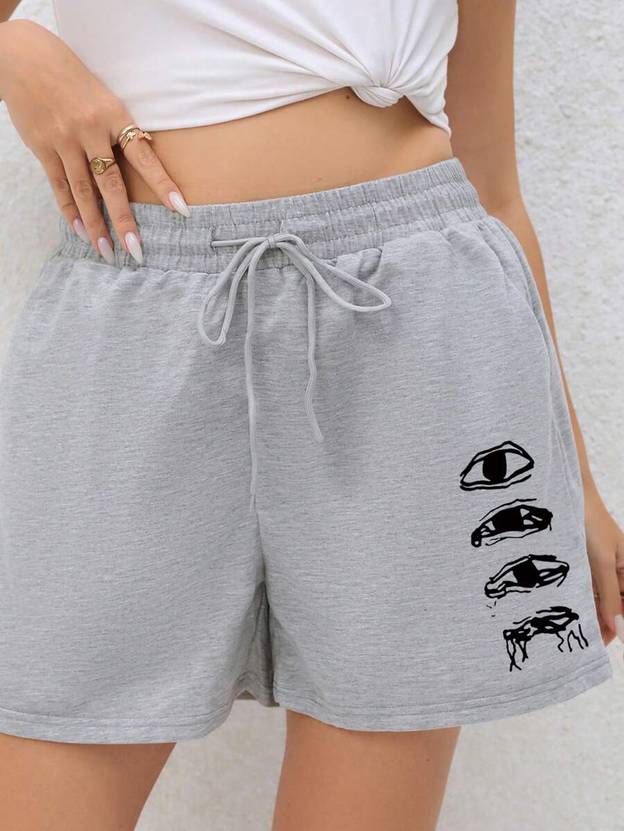 Calvaya 大尺碼純色極簡印花短褲 - 灰色 - 查看 1