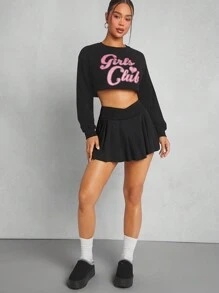 SHEIN Unity Loose Fit Letter Print Long Sleeve Cut-Out T-Shirt