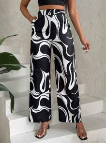 Zolique Lỏng lẻo phù hợp Giải trí Thẳng Quần Với In Toàn bộ Và Nghiêng Túi - Đen và trắng - Xem 1