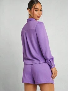 Hauture Tennis Graphic Top & Shorts & Shirt Three Pieces Set - Purple - View 2