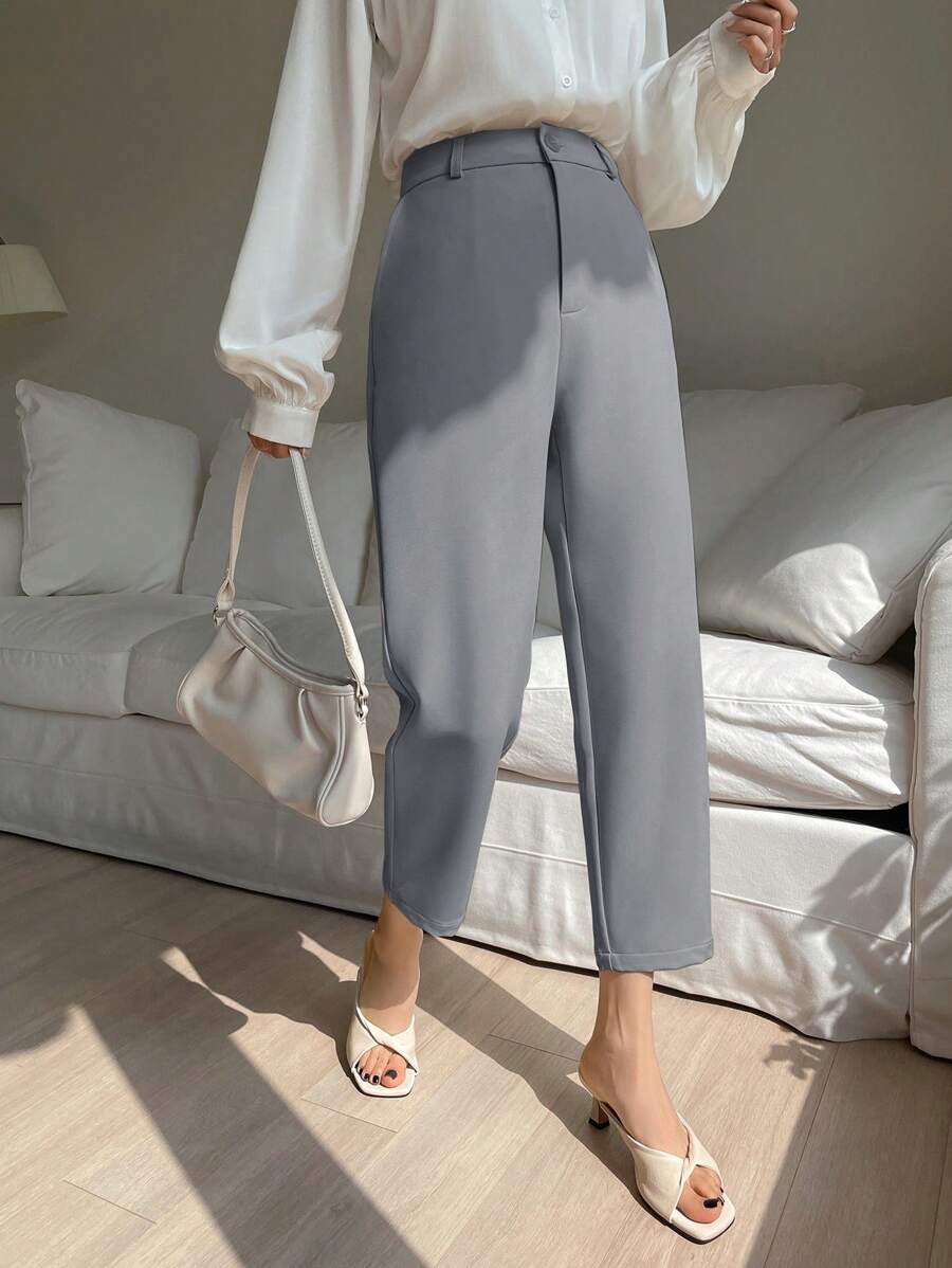 DAZY 女式纯色锥形休闲裤，女式正装裤 - 灰色 - 查看 1