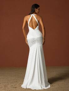 Simplicity Halter V-Neck French Style Light Wedding Dress - White - View 2