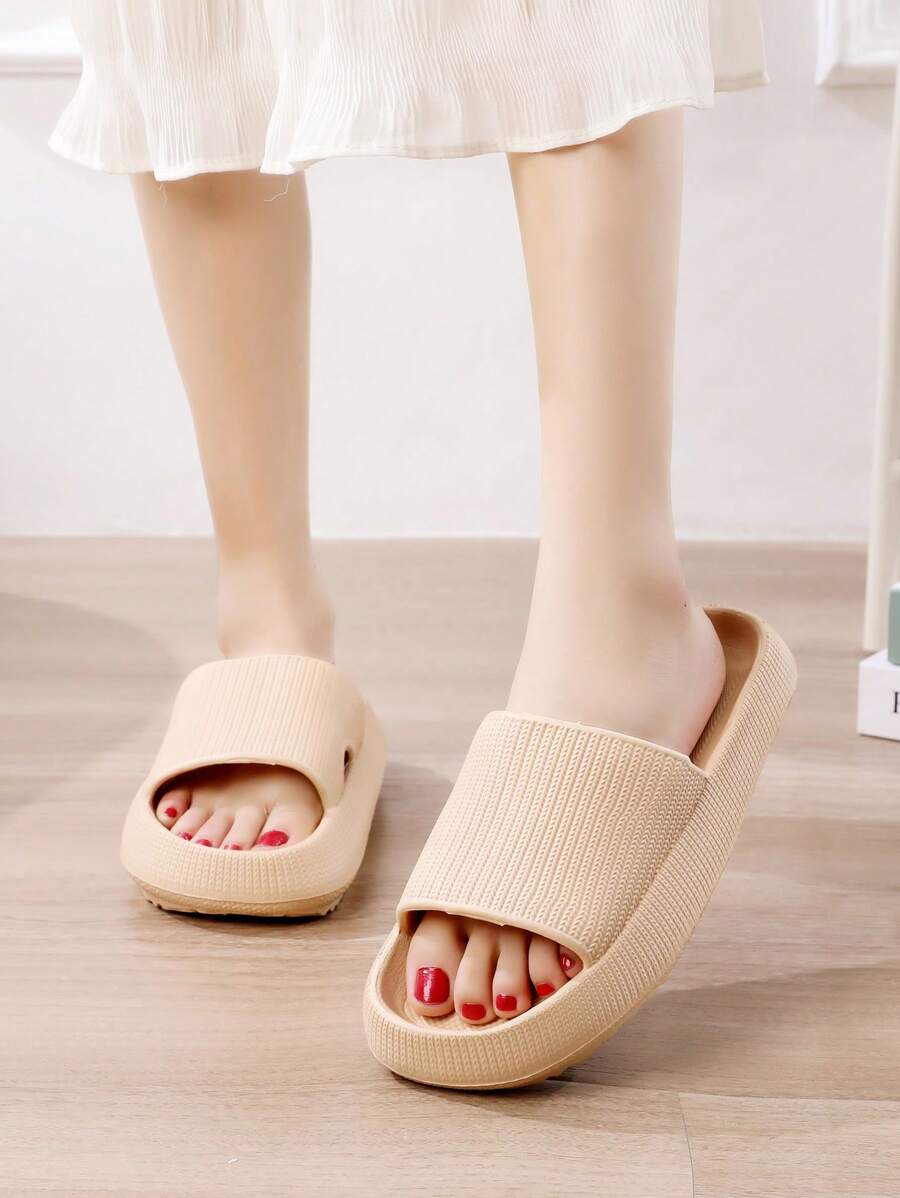 Women Single Band Slides, EVA Fashion Slides - Khaki - View 1