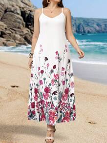 EMERY ROSE Kích thước lớn Của phụ nữ Hoa In Váy Dây - trắng - Xem 1