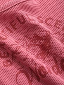 DAZY Của phụ nữ Bọc Núi & Lá thư In Áo thun - Màu Hồng Tươi - Xem 6