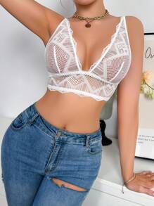 Lace V-Neck Wire-Free Breathable Comfortable Bra, Lingerie