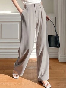 Dazy Designer 纯色褶皱裤，女士正装裤，返校服装