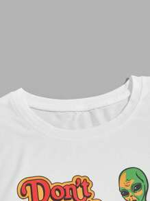 Stevenrhodes ROMWE MEN 男士外星人与口号图案 T 恤，学校 - 白色 - 查看 3