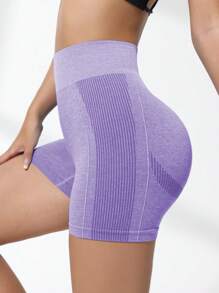 SHEIN Sovereign Charm High Waist Seamless Athletic Shorts - Purple - View 3