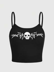 ROMWE Grunge Punk Áo khoác và áo lót dành cho xe tăng nữ Gân đan Lễ Các Thánh Giải trí - màu đen - Xem 1