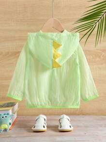 嬰兒男童恐龍印花拉鍊帽夾克 - 綠色 - 查看 2