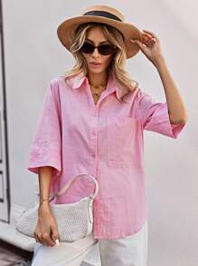 Aveloria Ladies' Solid Color 3/4 Sleeve Shirt - Pink - View 5