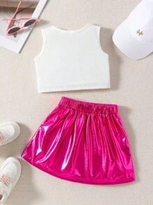 SHEIN 少女肖像印花背心和百褶裙 - 彩色 - 查看 2