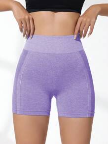 SHEIN Sovereign Charm High Waist Seamless Athletic Shorts - Purple - View 4