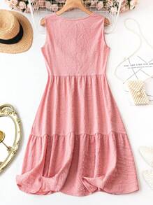 SHEIN Holidaya 大碼拼布花邊和流蘇邊帶腰裙 - 粉色 - 查看 2