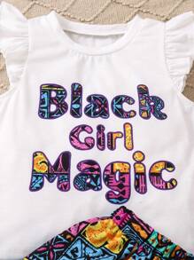 SHEIN Bộ quần áo in chữ cô gái trẻ có khăn quàng cổ - Nhiều màu - Xem 3