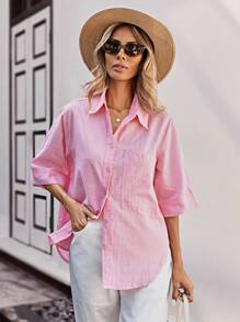 Aveloria Ladies' Solid Color 3/4 Sleeve Shirt - Pink - View 4