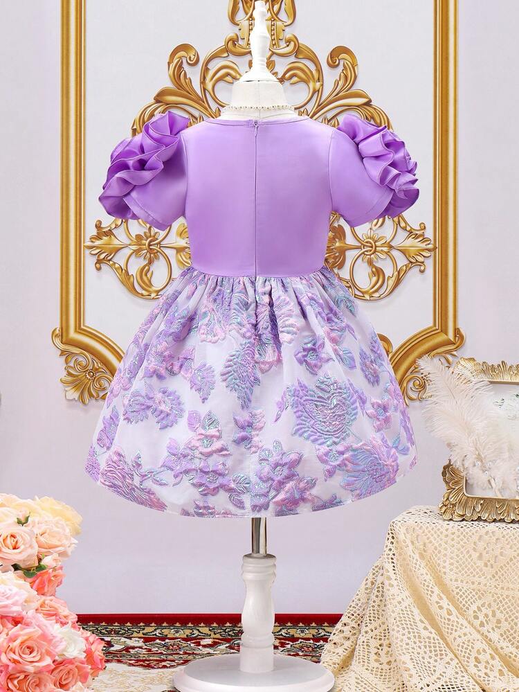 Ramadan YOUNG Girl Elegant Short Sleeve 3D Floral Dress, Summer