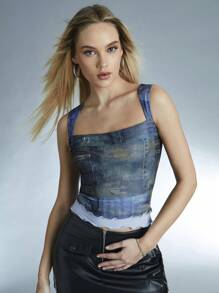 Forever 21 夏季牛仔效果修身背心 - 彩色 - 查看 3