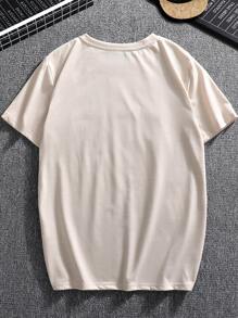 Manfinity LEGND Men's Letter Pattern Embossed Short Sleeve T-Shirt - Khaki - View 2