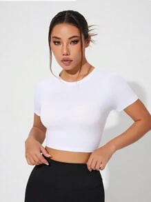 SHEIN Sports 标语图案撞色缝线运动T恤健身背心女式健身房衬衫 - 白色 - 查看 6
