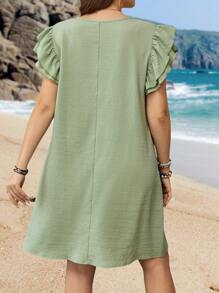 EMERY ROSE Plus Size Solid Color Ruffle Hem Dress - Green - View 2