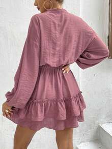 Pink Crinkle Ruffles Dress Women Holiday - Pink - View 2