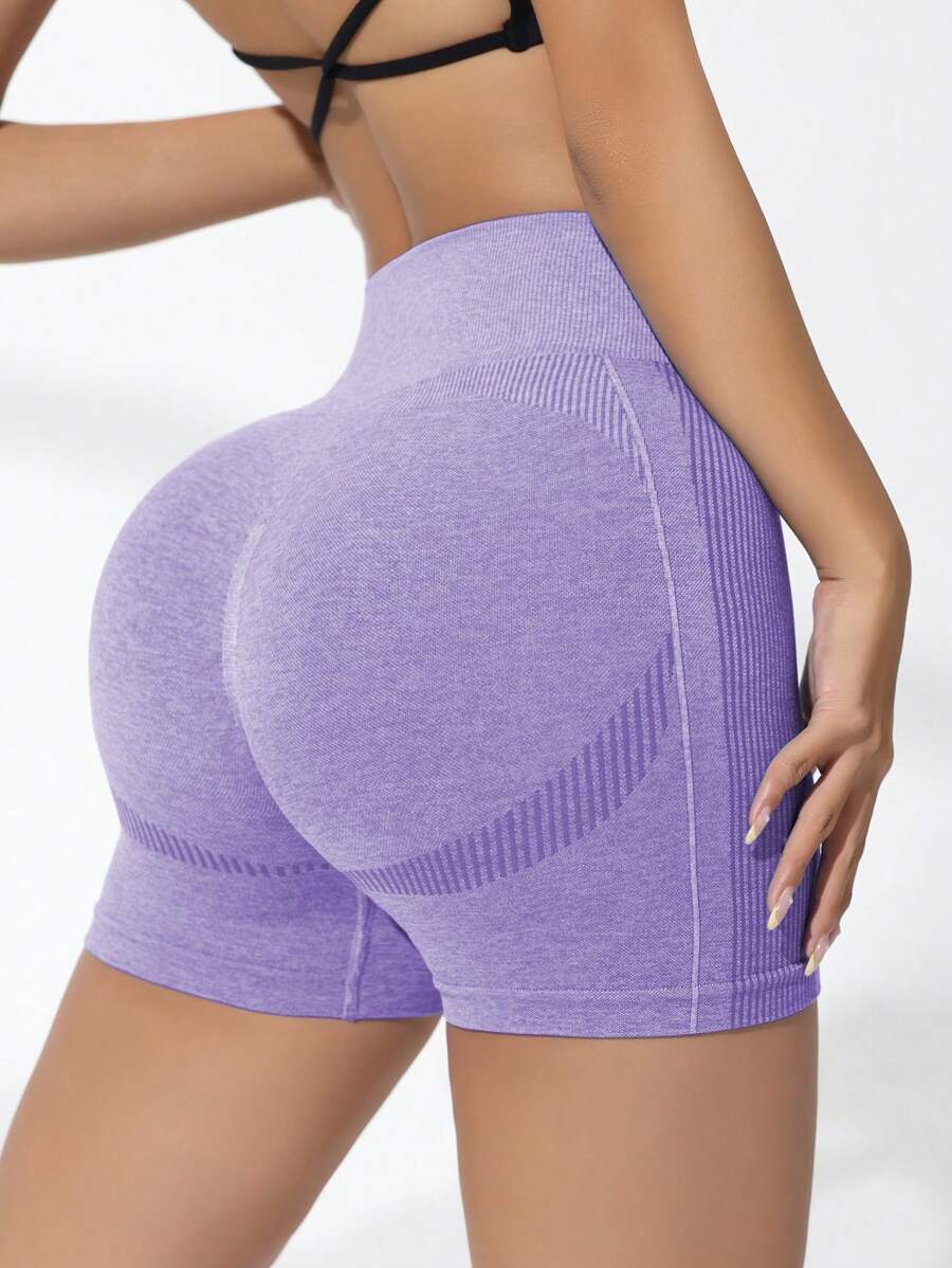 SHEIN Sovereign Charm High Waist Seamless Athletic Shorts - Purple - View 1