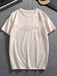 Manfinity LEGND Men's Letter Pattern Embossed Short Sleeve T-Shirt - Khaki - View 3