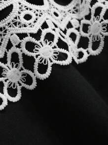 FRIFUL Ladies Round Neck Lace Spliced 2 In 1 T-Shirt - Black - View 8
