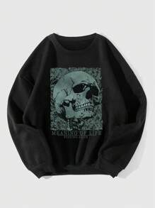 ROMWE Grunge Punk Skull & Letter Graphic Sweatshirt - Black - View 1