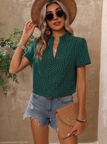 SHEIN VCAY Tất cả In Ống tay áo Áo sơ mi Với Cổ áo có khía - Nhiều màu - Xem 5