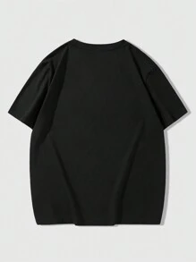 Manfinity Homme 男款圓領短袖t卹,有字母印花 - 黑色 - 查看 2