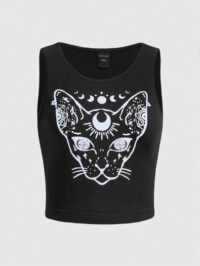 Goth Plus Cartoon Graphic Crop Tank Top