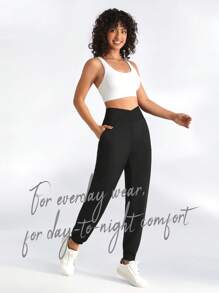 Easithlete Màu thuần Eo dây rút Giải trí Quần Chạy bộ Với Hình nón Chân - màu đen - Xem 4