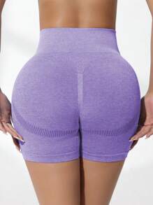 SHEIN Sovereign Charm High Waist Seamless Athletic Shorts - Purple - View 5