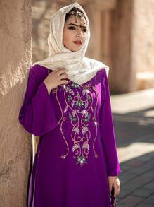 Al Najma Bata Con Capucha De Estilo Marroquí Y Bloques De Color - Multicolor - Ver 1