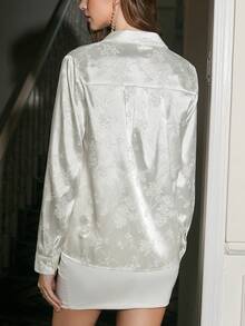 SHEIN Privé 提花緞面襯衫 - 白色 - 查看 2