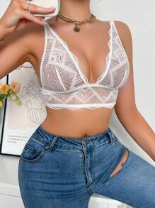 Lace V-Neck Wire-Free Breathable Comfortable Bra, Lingerie