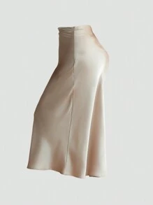 SHEIN Privé Plus Size Solid Color Mermaid Tail Midi Skirt - Apricot - View 2