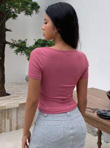 DAZY Của phụ nữ Bọc Núi & Lá thư In Áo thun - Màu Hồng Tươi - Xem 2