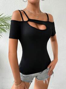 EMERY ROSE 性感露肩吊带休闲女式夏季吊带背心 - 黑色 - 查看 5